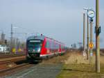 Ein Desiro-Doppelverband erreicht als RB nach Saalfeld (Saale) von Leipzig kommend den Bahnhof Profen. (26.03.2010)